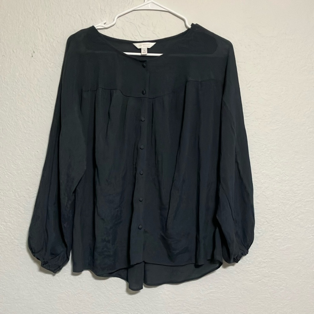LC Lauren Conrad Black Buttoned Relaxed Blouse